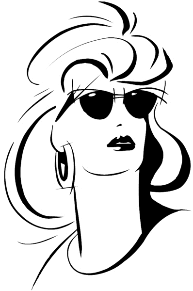 Fashion model with sunglasses and hoop earrings vinyl sticker.  Customize on line.  Fashion Clothes 036-0575